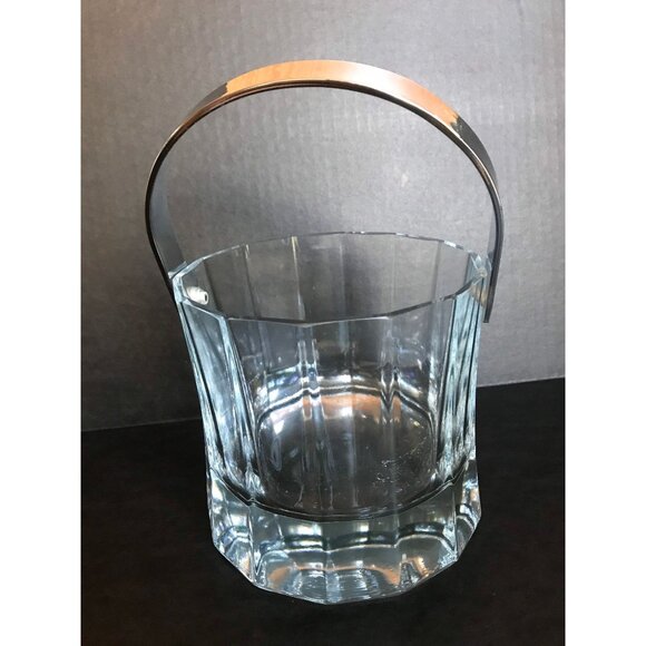 Vintage Mini Crystal Ice Bucket With Silver Tone Handle 14 Faceted Sides - Picture 4 of 10